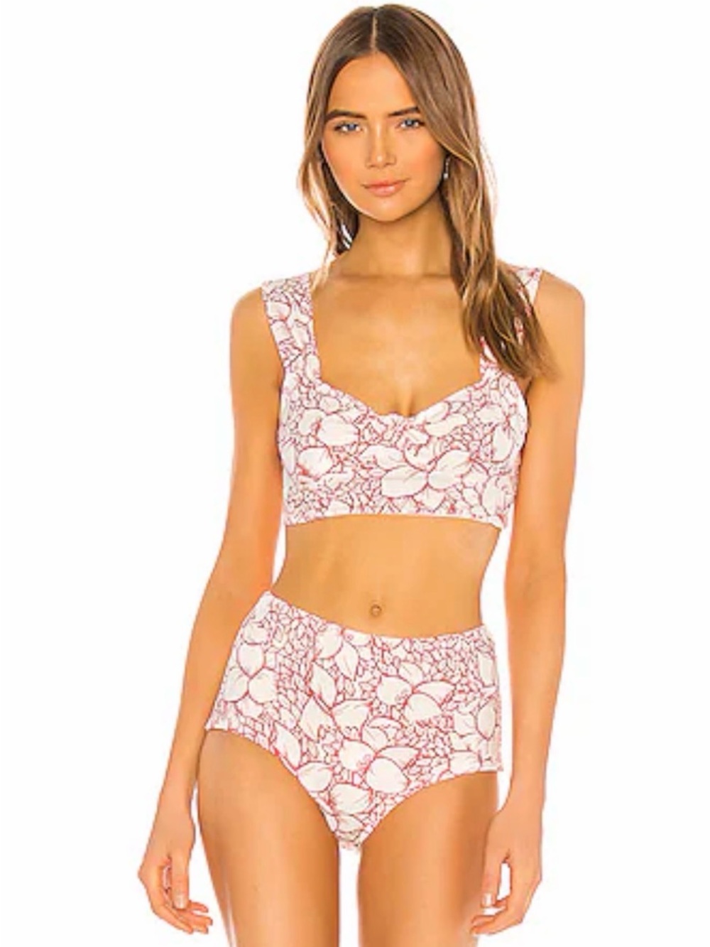 Marysia Swim Pink and White Floral High-Waist Bikini Top